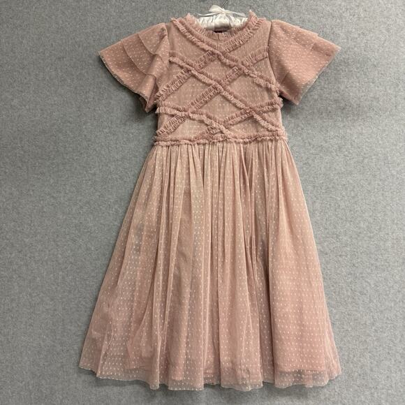 Ivy City Co. Tara Blush Tulle Dress Flutter Sleeves Girls Size 9 / 10 - Picture 1 of 9